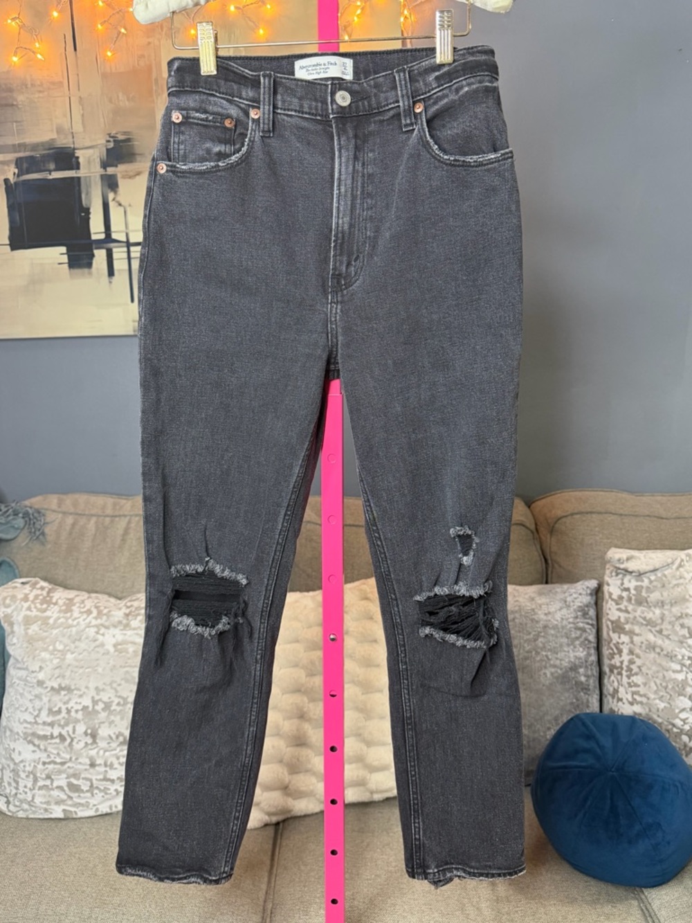 Abercrombie & Fitch Ultra High Rise Ankle Straight Black Distressed Raw Hem